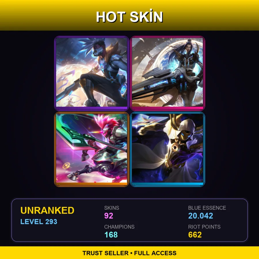 EUW | Lv293 | Unranked | 92 Skin | 168 Champ — LoL account