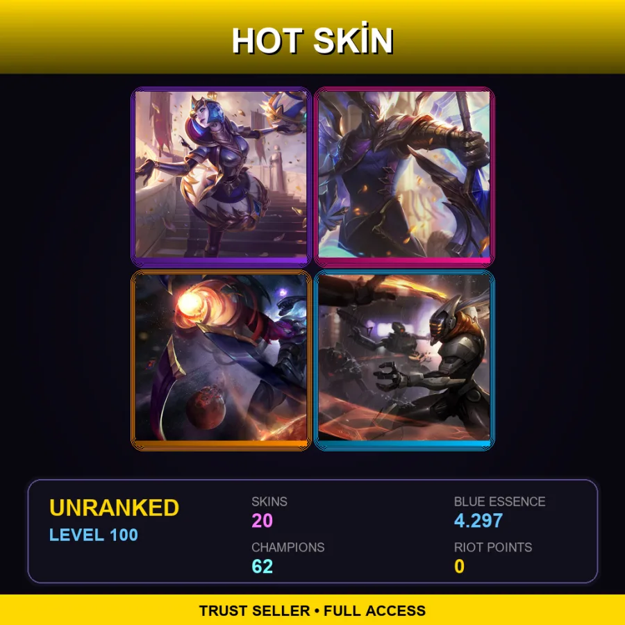 SG | Lv100 | Unranked | 20 Skin | 62 Champ — LoL account