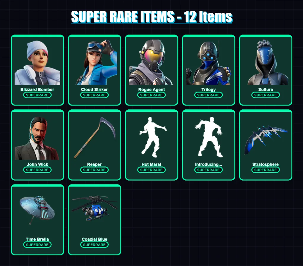 [PS4/PS5/PC] | Blizzard Bomber | Cloud Striker | Rogue Agent | Trilogy | Sultura | 46 skin | 86 pickaxe | 76 emote | 84 glider | Lv1305