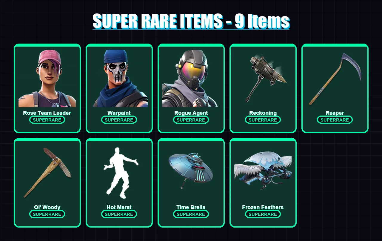 [PC/PSN] | Rose Team Leader | Warpaint | Rogue Agent | Moisty Merman | The Cube Queen | 200 skin | 236 pickaxe | 170 emote | 190 glider | Lv2751