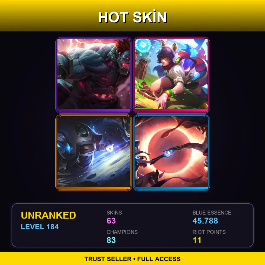 EUW | Lv184 | Unranked | 63 Skin | 83 Champ
