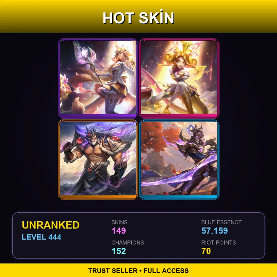 LAN | Lv444 | Unranked | 149 Skin | 152 Champ — LoL account