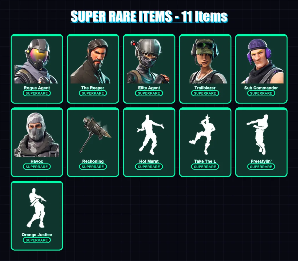 [PC/XBOX/PSN] | Rogue Agent | The Reaper | Elite Agent | Trailblazer | Sub Commander | 64 skin | 33 pickaxe | 46 emote | 41 glider | Lv491