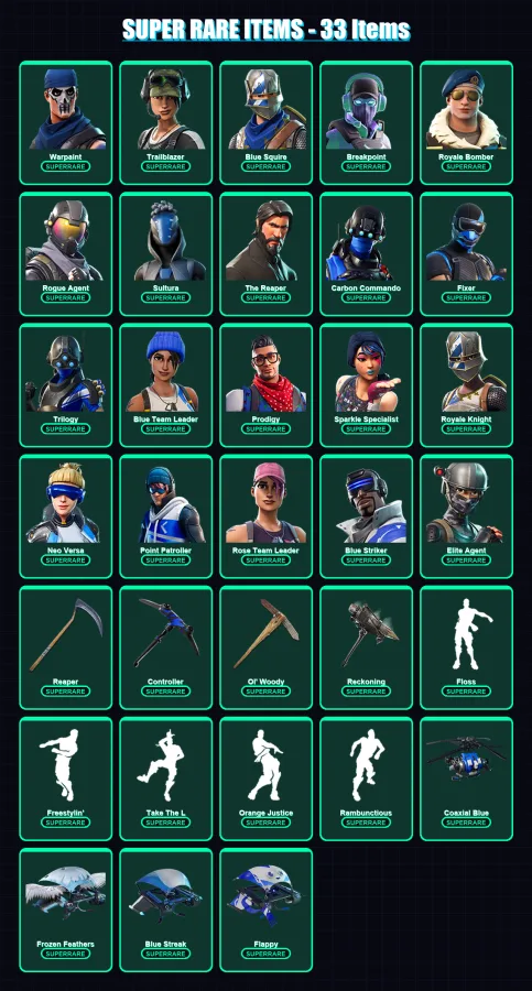 [PS4/PS5/XBOX/PC] | Warpaint | Trailblazer | Blue Squire | Breakpoint | Royale Bomber | 154 skin | 95 pickaxe | 154 emote | 80 glider | Lv895