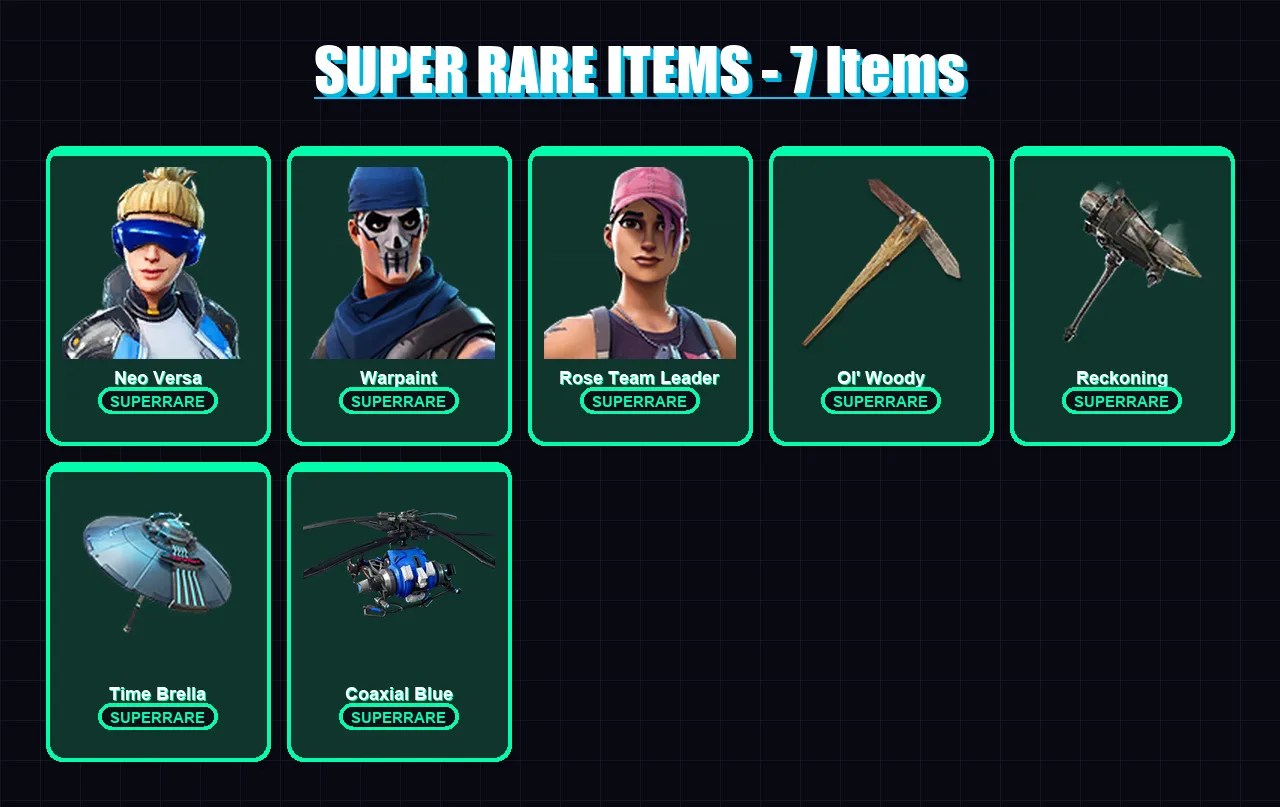 [PC/XBOX] | Neo Versa | Warpaint | Rose Team Leader | Drift | A.I.M. | 44 skin | 45 pickaxe | 51 emote | 57 glider | Lv626