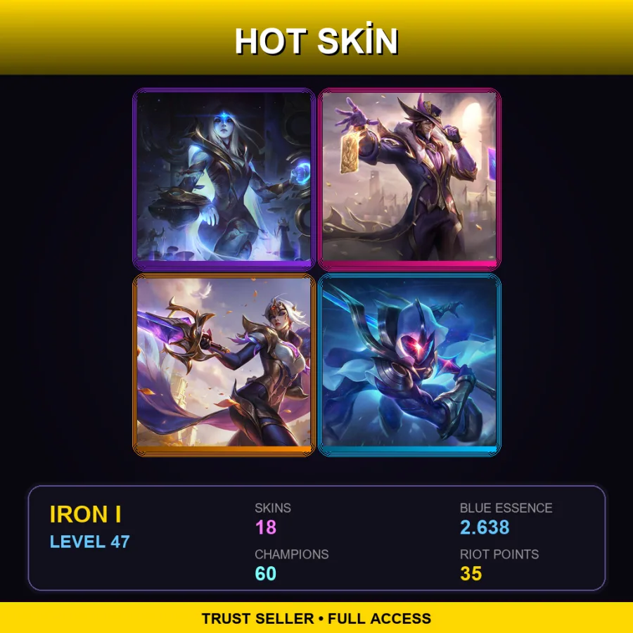 EUW | Lv47 | Iron I | 18 Skin | 60 Champ
