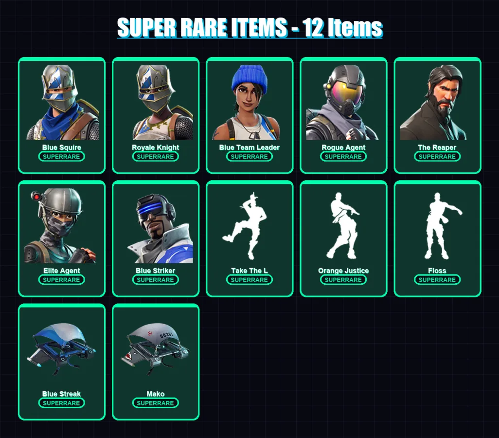 [PS4/PS5/XBOX/PC] | Blue Squire | Royale Knight | Blue Team Leader | Rogue Agent | The Reaper | 31 skin | 18 pickaxe | 30 emote | 26 glider | Lv392