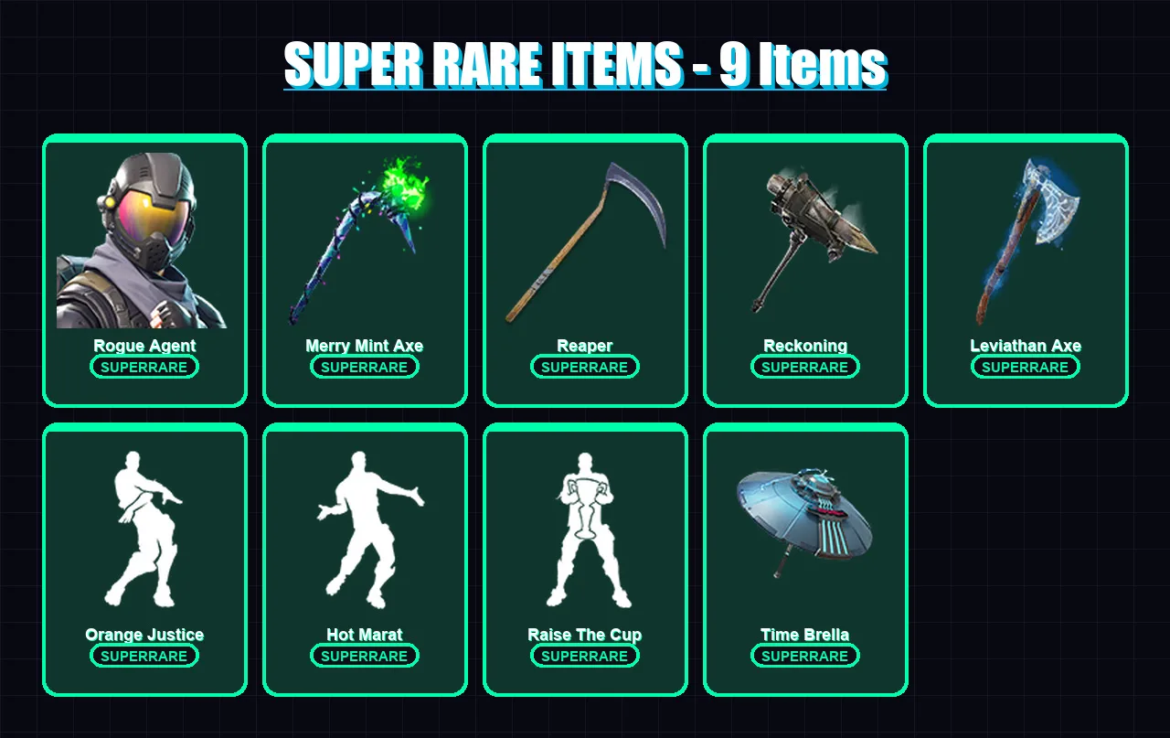[PC/XBOX] | Rogue Agent | Omegarok | Nezumi | Carbide | Kado Thorne | 198 skin | 233 pickaxe | 158 emote | 184 glider | Lv3605