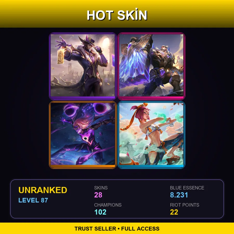 KR | Lv87 | Unranked | 28 Skin | 102 Champ — LoL account