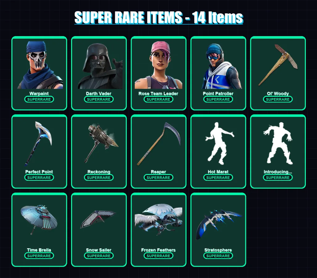 [PC] | Warpaint | Darth Vader | Rose Team Leader | Point Patroller | Eternal Knight | 318 skin | 318 pickaxe | 379 emote | 238 glider | Lv4262
