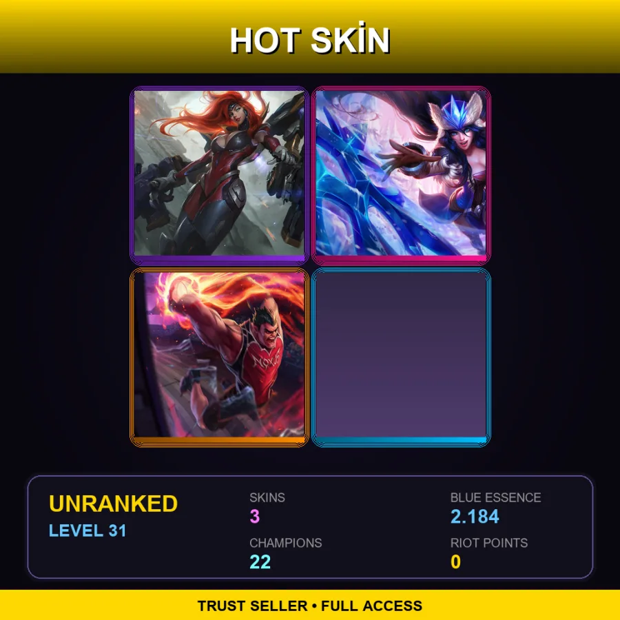 TR | Lv31 | Unranked | 3 Skin | 22 Champ — LoL account