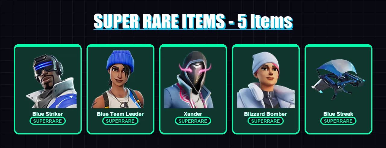 [PC/XBOX] | Blue Striker | Blue Team Leader | Xander | Blizzard Bomber | Chloe Frazer | 9 skin | 12 pickaxe | 8 emote | 14 glider | Lv186
