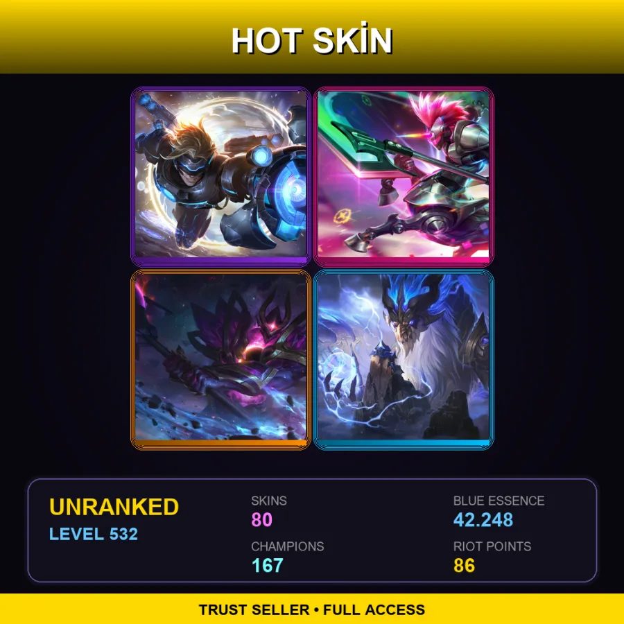OCE | Lv532 | Unranked | 80 Skin | 167 Champ — Unranked / Smurf League of Legends