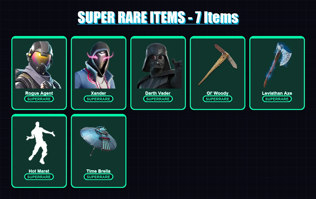 [PS4/PS5/PC] | Rogue Agent | Xander | Darth Vader | The Foundation | Predator | 106 skin | 121 pickaxe | 115 emote | 83 glider | Lv1210