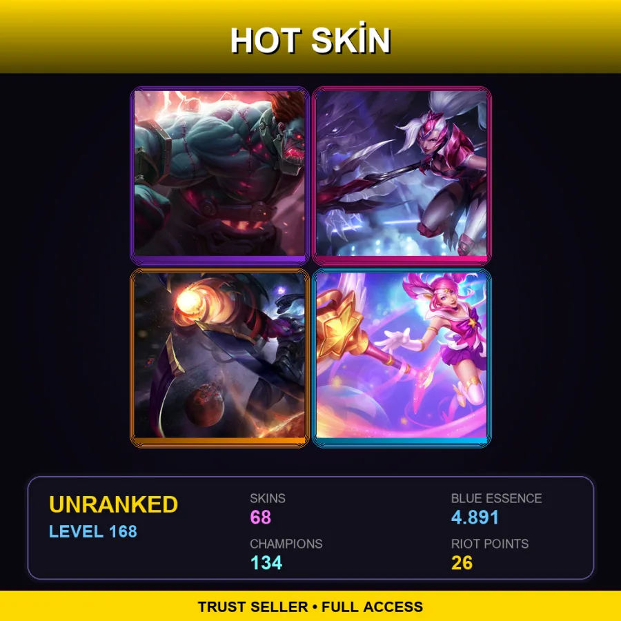 SG | Lv168 | Unranked | 68 Skin | 134 Champ — LoL account