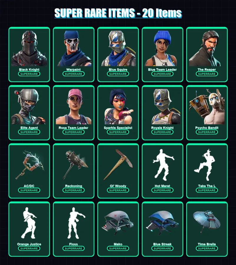 [PC/XBOX/PSN] | Black Knight | Warpaint | Blue Squire | Blue Team Leader | The Reaper | 59 skin | 62 pickaxe | 68 emote | 71 glider | Lv1179