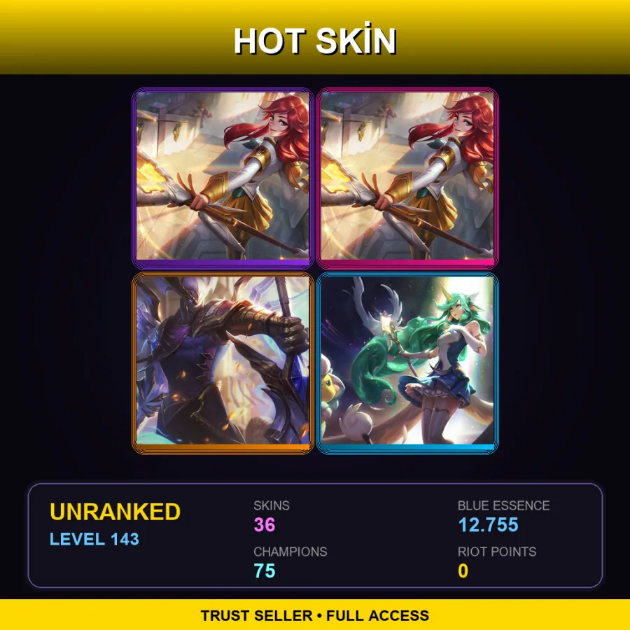 LAN | Lv143 | Unranked | 36 Skin | 75 Champ — LoL account
