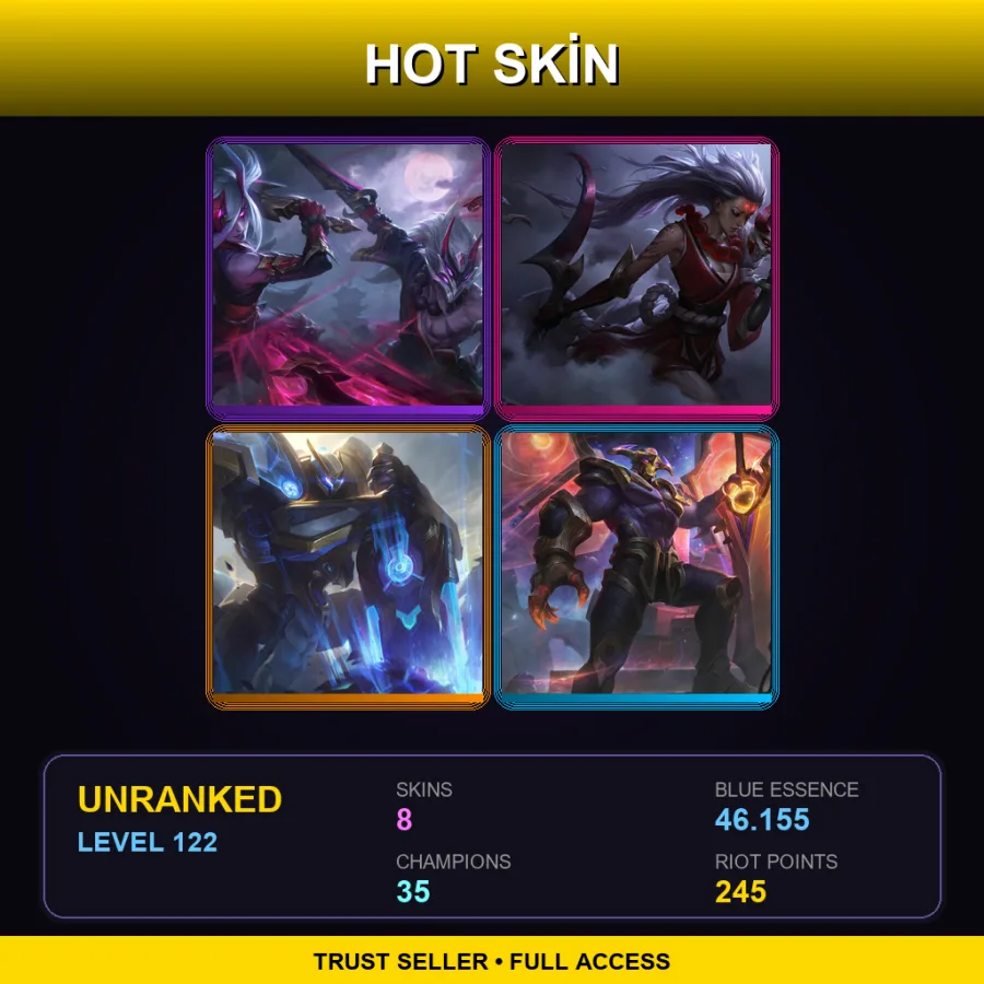 LAN | Lv122 | Unranked | 8 Skin | 35 Champ — LoL account