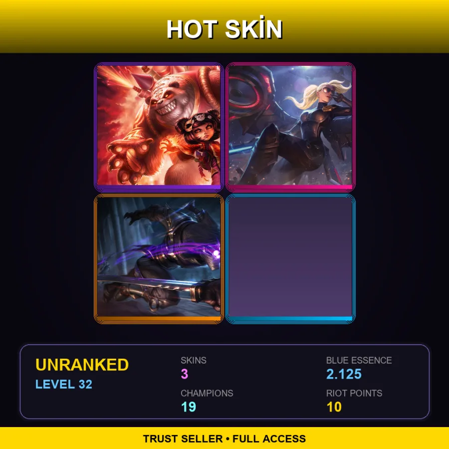EUW | Panda Annie | Riot Kayle | Assassin Master Yi | 3 Skin | 19 Champ | Lv32