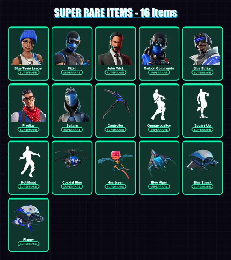 [SWITCH/XBOX/PSN/PC] | Blue Team Leader | Fixer | John Wick | Carbon Commando | Blue Striker | 34 skin | 72 pickaxe | 34 emote | 68 glider | Lv939 — Fortnite account