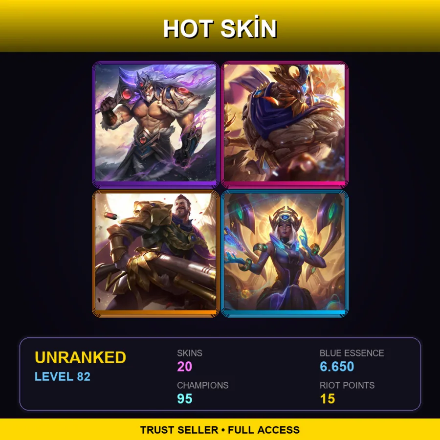 LAN | Lv82 | Unranked | 20 Skin | 95 Champ — LoL account