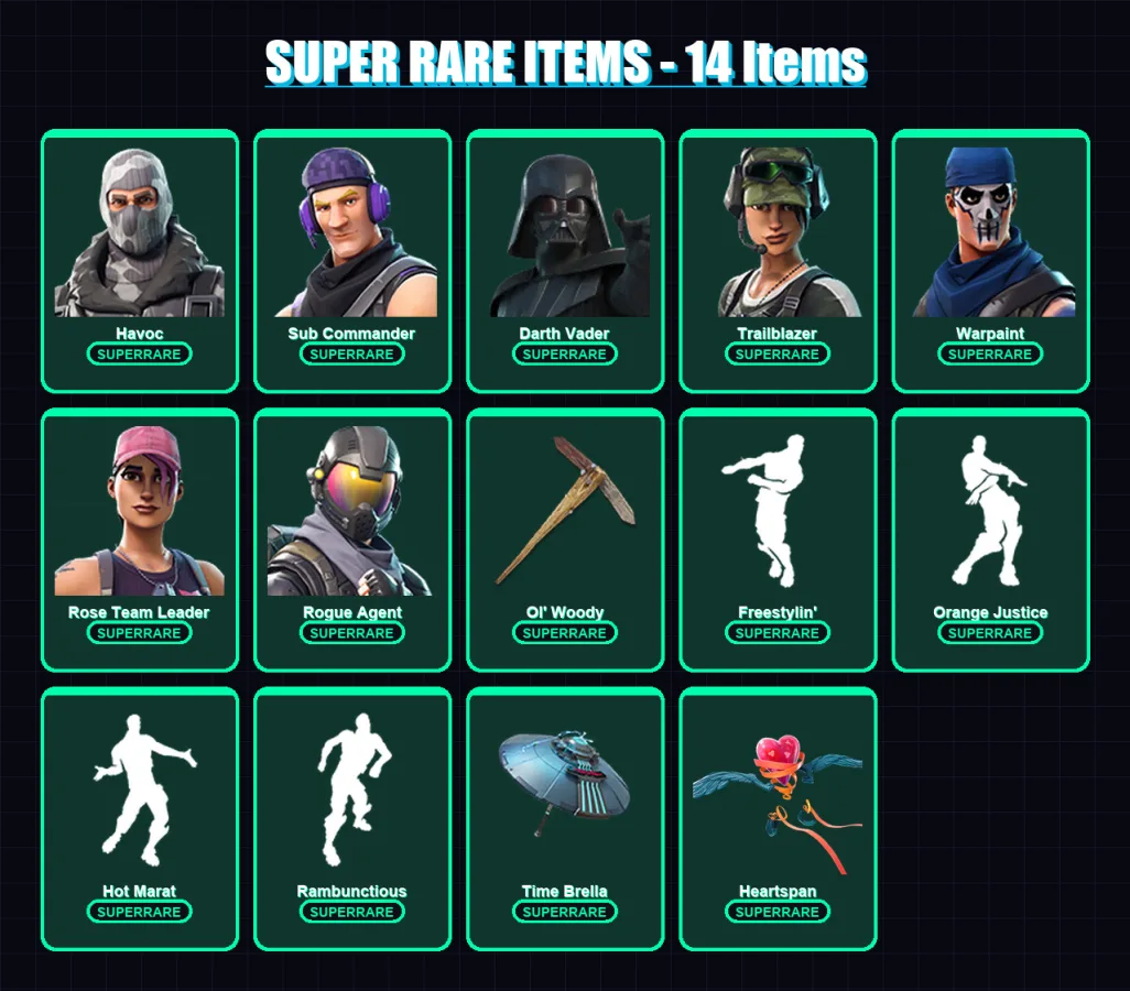 [SWITCH/XBOX/PSN/PC] | Havoc | Sub Commander | Darth Vader | Trailblazer | Warpaint | 38 skin | 40 pickaxe | 43 emote | 42 glider | Lv705