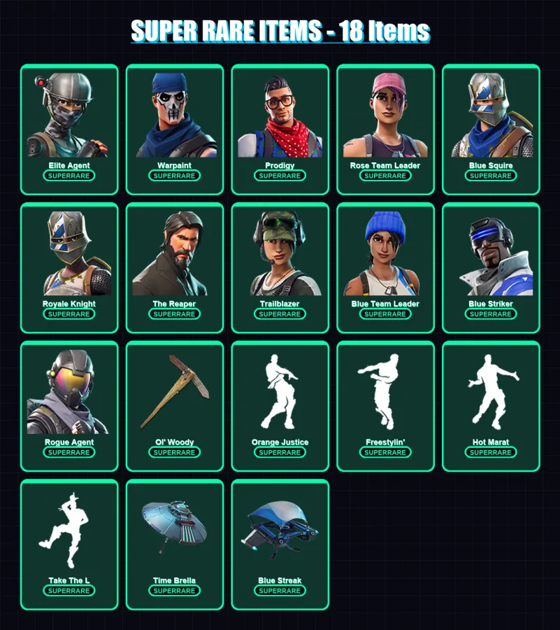 [PS4/PS5/XBOX/PC] | Elite Agent | Warpaint | Prodigy | Rose Team Leader | Blue Squire | 112 skin | 123 pickaxe | 122 emote | 134 glider | Lv1861