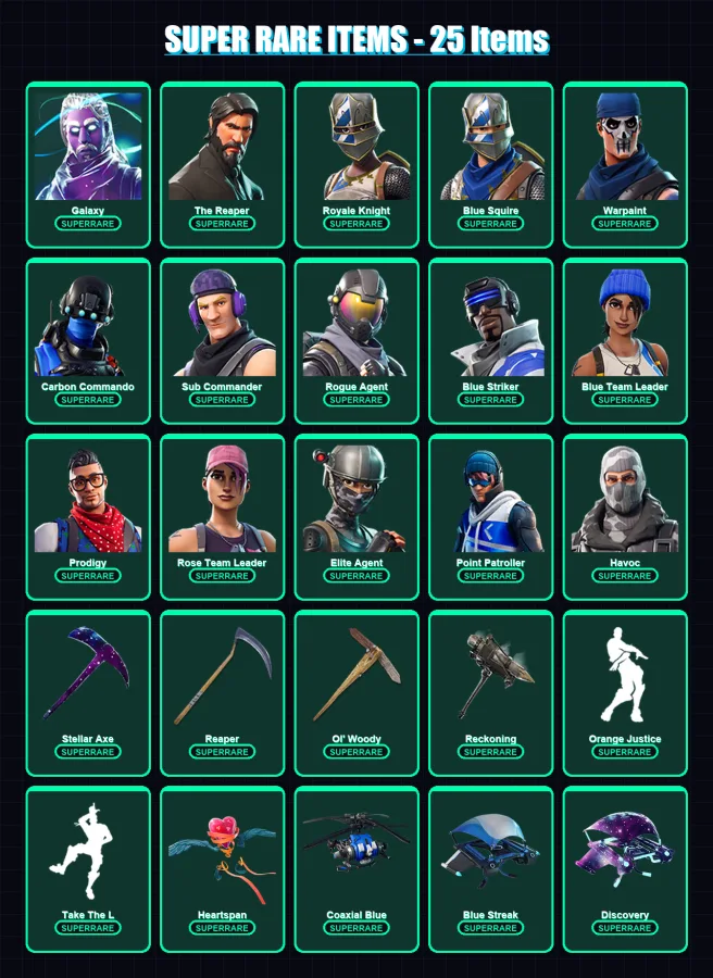 [PC/XBOX] | Galaxy | The Reaper | Royale Knight | Blue Squire | Warpaint | 143 skin | 45 pickaxe | 48 emote | 50 glider | Lv717 — Fortnite account
