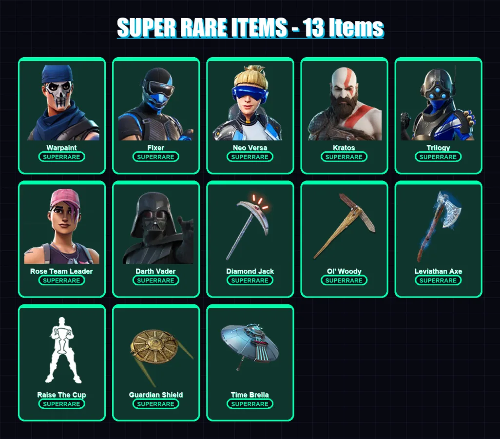 [PC/XBOX/PSN] | Warpaint | Fixer | Neo Versa | Kratos | Trilogy | 124 skin | 132 pickaxe | 138 emote | 116 glider | Lv1973
