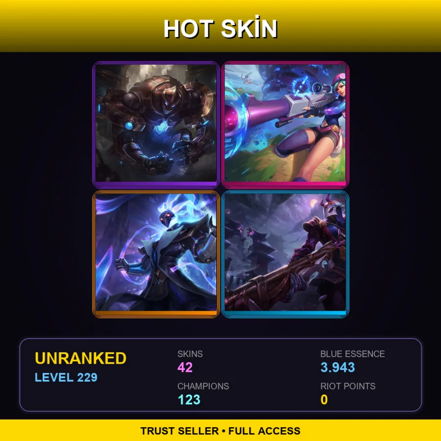 EUNE | Hextech Galio | Arcade Caitlyn | Pulsefire Thresh | Blood Moon Jhin | 42 Skin | 123 Champ | Lv229