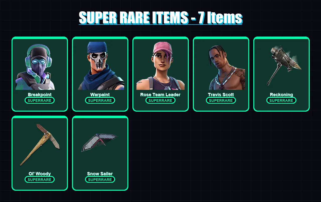 [PC/XBOX] | Breakpoint | Warpaint | Rose Team Leader | Travis Scott | Fade | 85 skin | 96 pickaxe | 85 emote | 90 glider | Lv1242