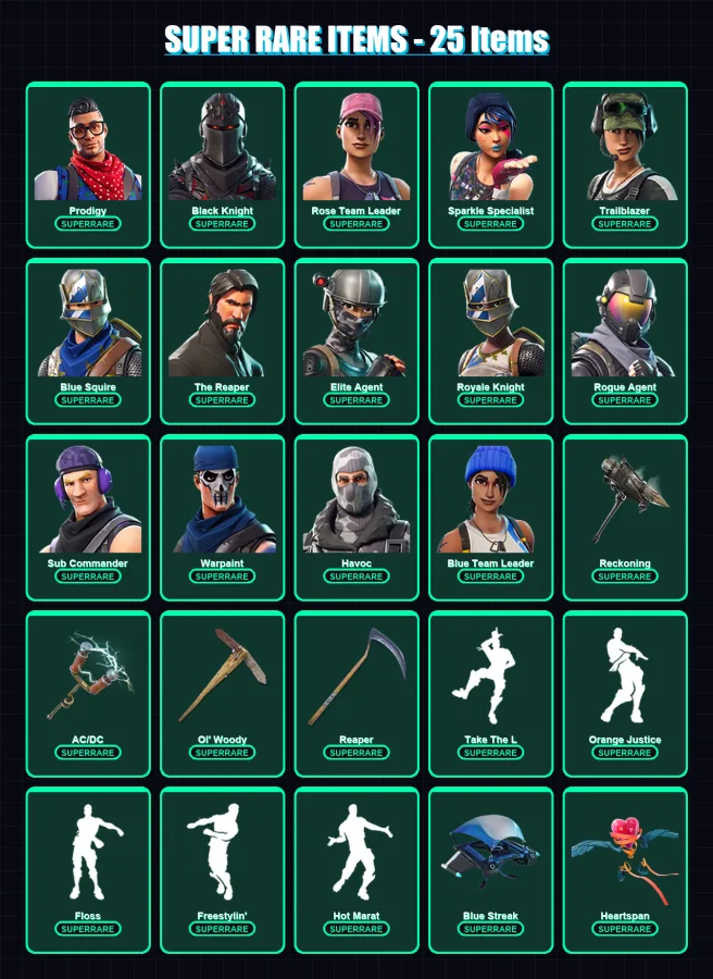 [PS4/PS5/XBOX/PC] | Prodigy | Black Knight | Rose Team Leader | Sparkle Specialist | Trailblazer | 79 skin | 54 pickaxe | 71 emote | 60 glider | Lv8