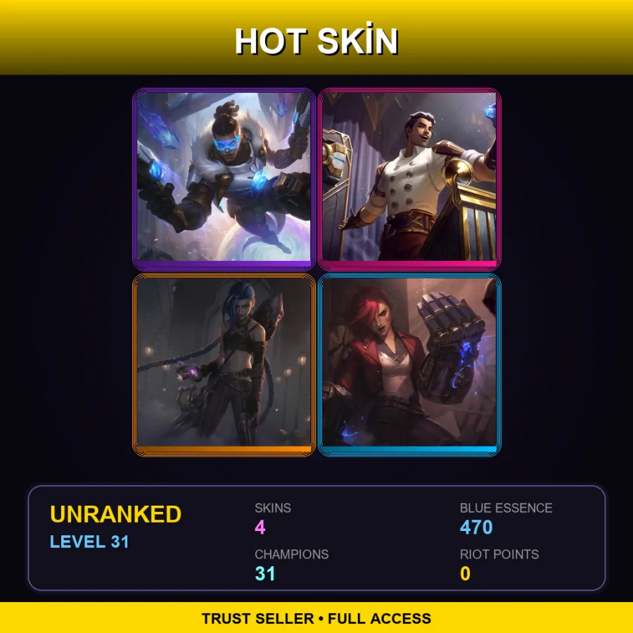 EUW | Lv31 | Unranked | 4 Skin | 31 Champ — LoL account