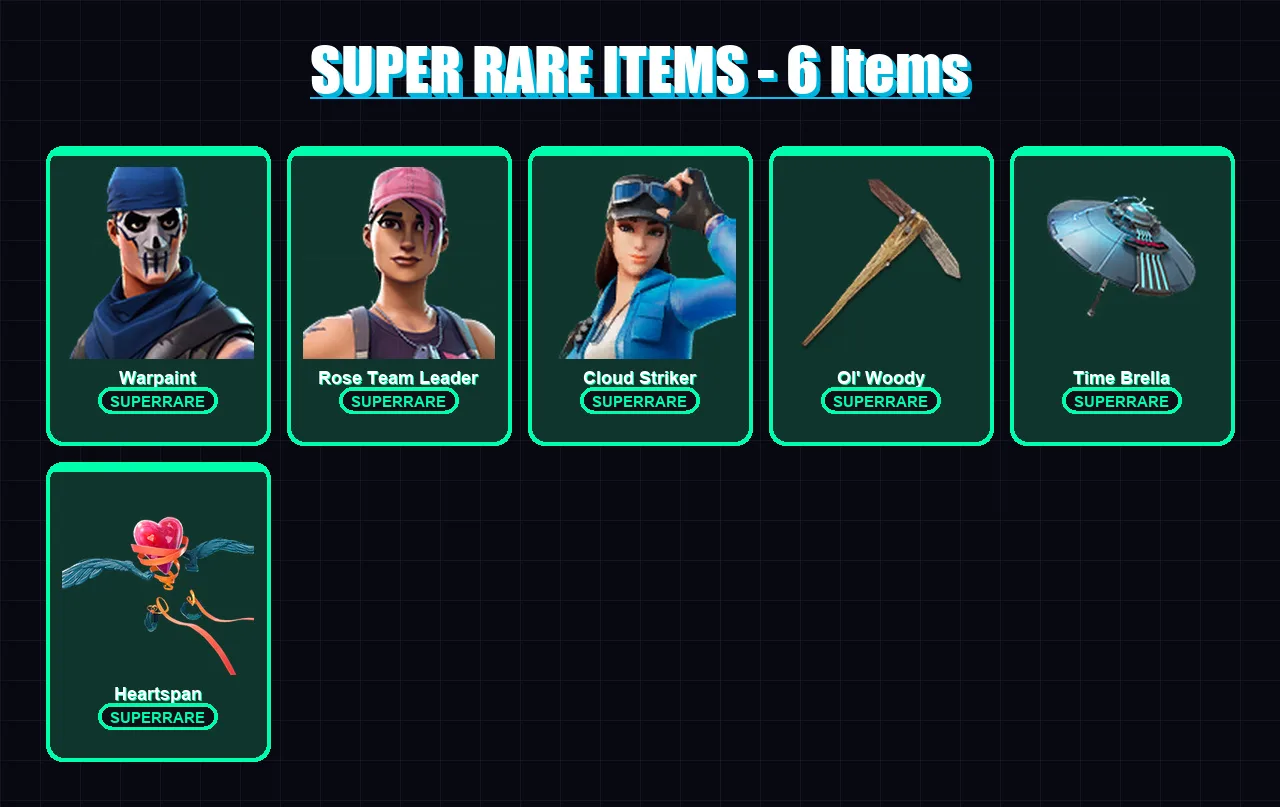 [PS4/PS5/XBOX/PC] | Warpaint | Rose Team Leader | Cloud Striker | Hybrid | Blackheart | 15 skin | 41 pickaxe | 42 emote | 53 glider | Lv882 — Fortnite account