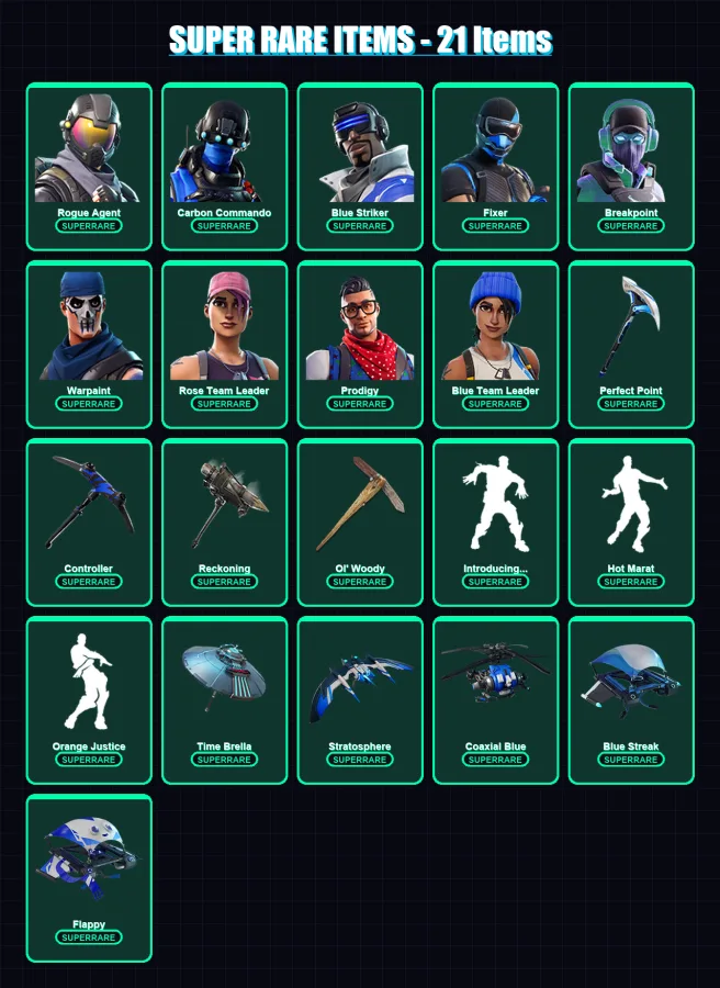 [PS4/PS5/XBOX/PC] | Rogue Agent | Carbon Commando | Blue Striker | Fixer | Breakpoint | 134 skin | 101 pickaxe | 115 emote | 111 glider | Lv1583