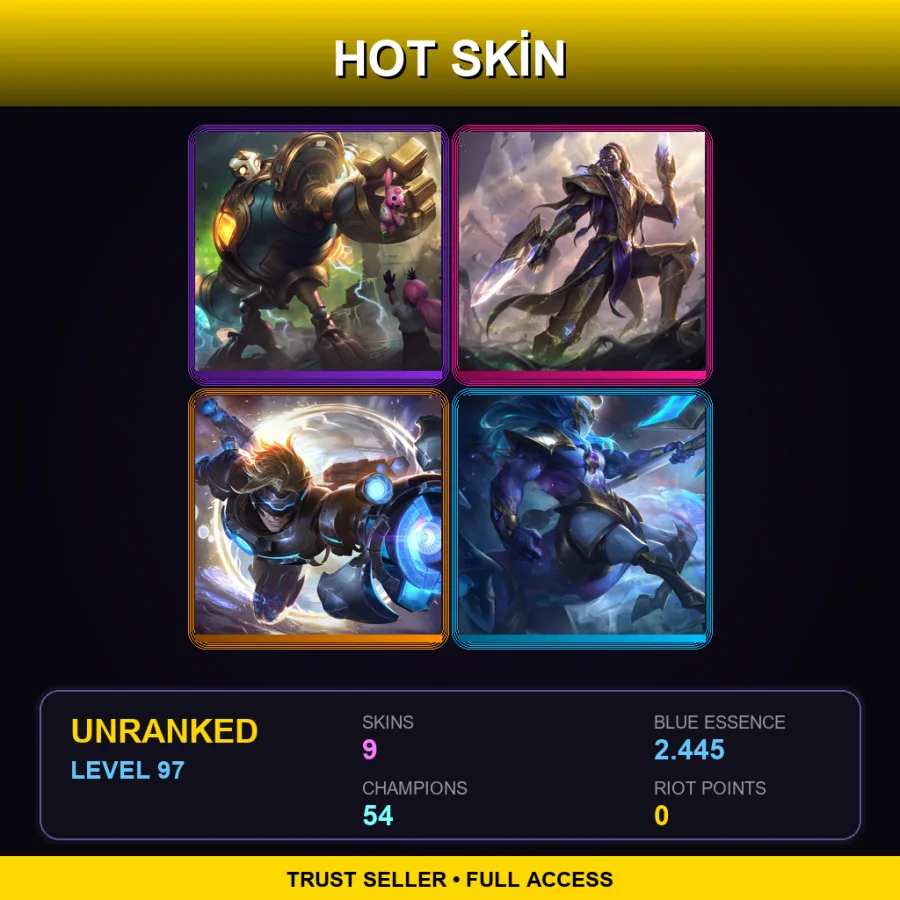 LAS | Lv97 | Unranked | 9 Skin | 54 Champ — LoL account