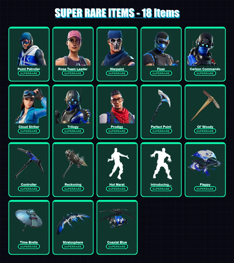[PS4/PS5/XBOX/PC] | Point Patroller | Rose Team Leader | Warpaint | Fixer | Carbon Commando | 67 skin | 78 pickaxe | 77 emote | 72 glider | Lv733 — Fortnite account
