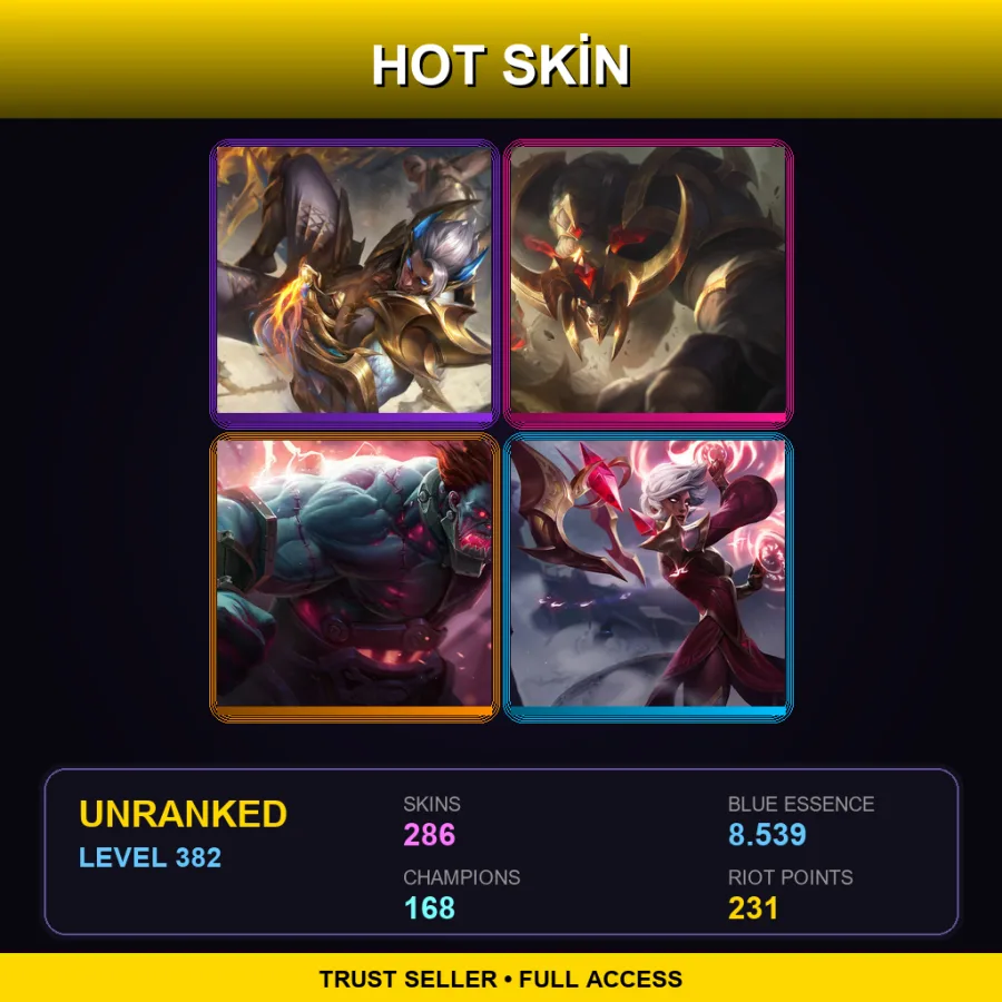 NA | Prestige Obsidian Dragon Sett | Conqueror Alistar | Hextech Sion | Conqueror Karma | 286 Skin | 168 Champ | Lv382