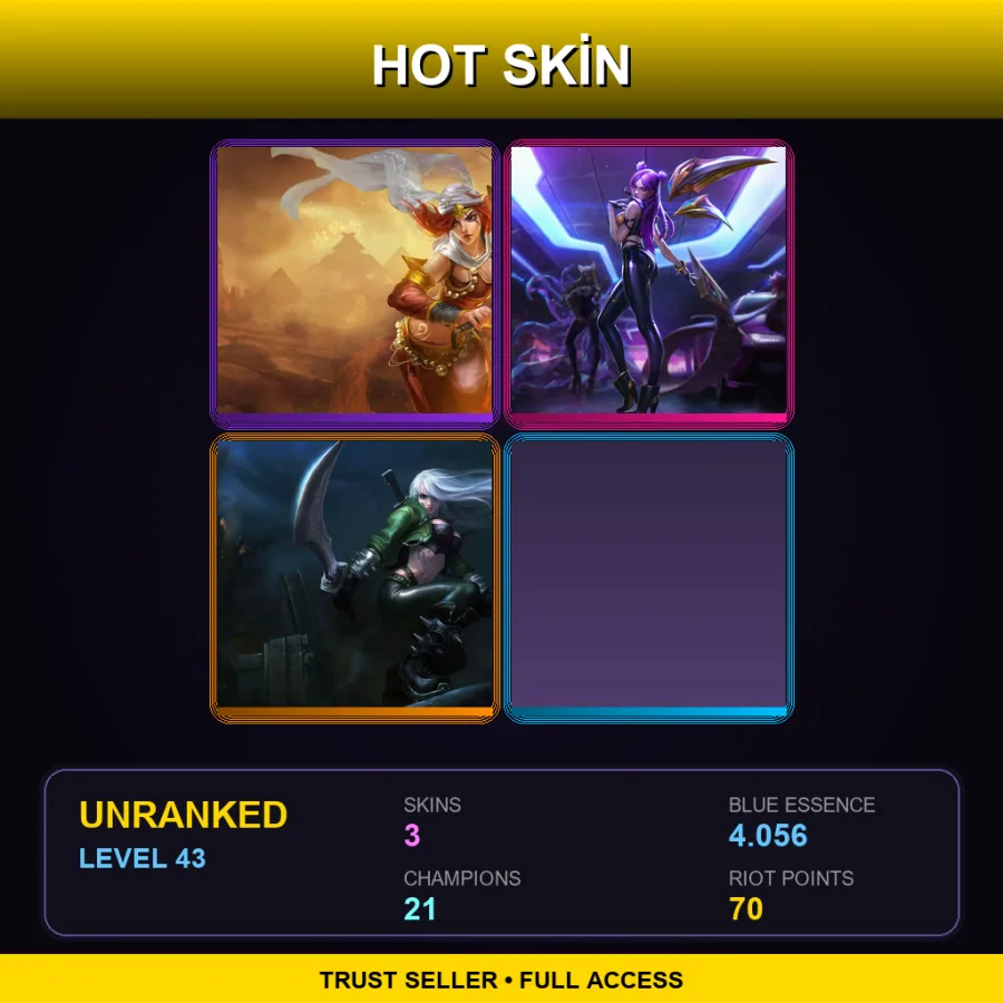 EUW | Lv43 | Unranked | 3 Skin | 21 Champ