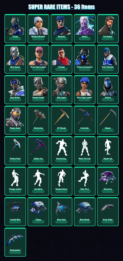 [PS4/PS5/XBOX/PC] | Trilogy | Blizzard Bomber | Warpaint | Galaxy | The Reaper | 238 skin | 250 pickaxe | 230 emote | 213 glider | Lv2872