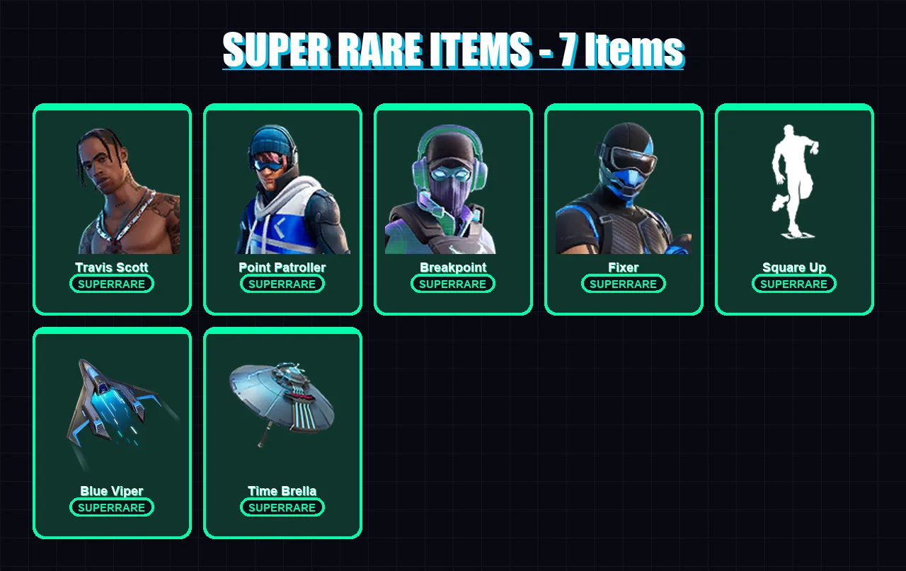 [PC] | Travis Scott | Point Patroller | Breakpoint | Fixer | Sentinel | 135 skin | 120 pickaxe | 129 emote | 106 glider | Lv1760