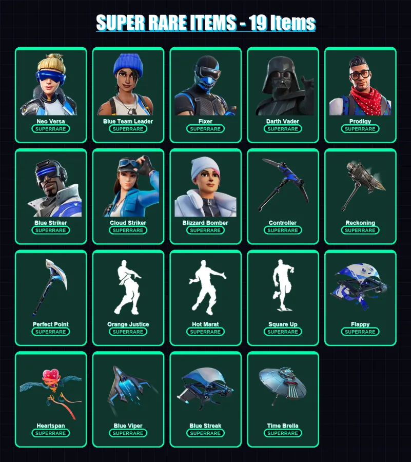 [PC/XBOX] | Neo Versa | Blue Team Leader | Fixer | Darth Vader | Prodigy | 225 skin | 238 pickaxe | 195 emote | 232 glider | Lv4232