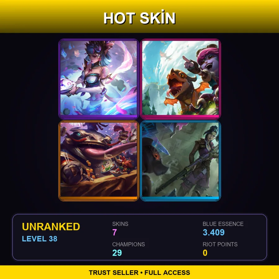 EUW | Lv38 | Unranked | 7 Skin | 29 Champ — LoL account