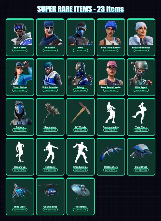 [PS4/PS5/XBOX/PC] | Blue Striker | Warpaint | Fixer | Blue Team Leader | Blizzard Bomber | 404 skin | 384 pickaxe | 314 emote | 265 glider | Lv3132