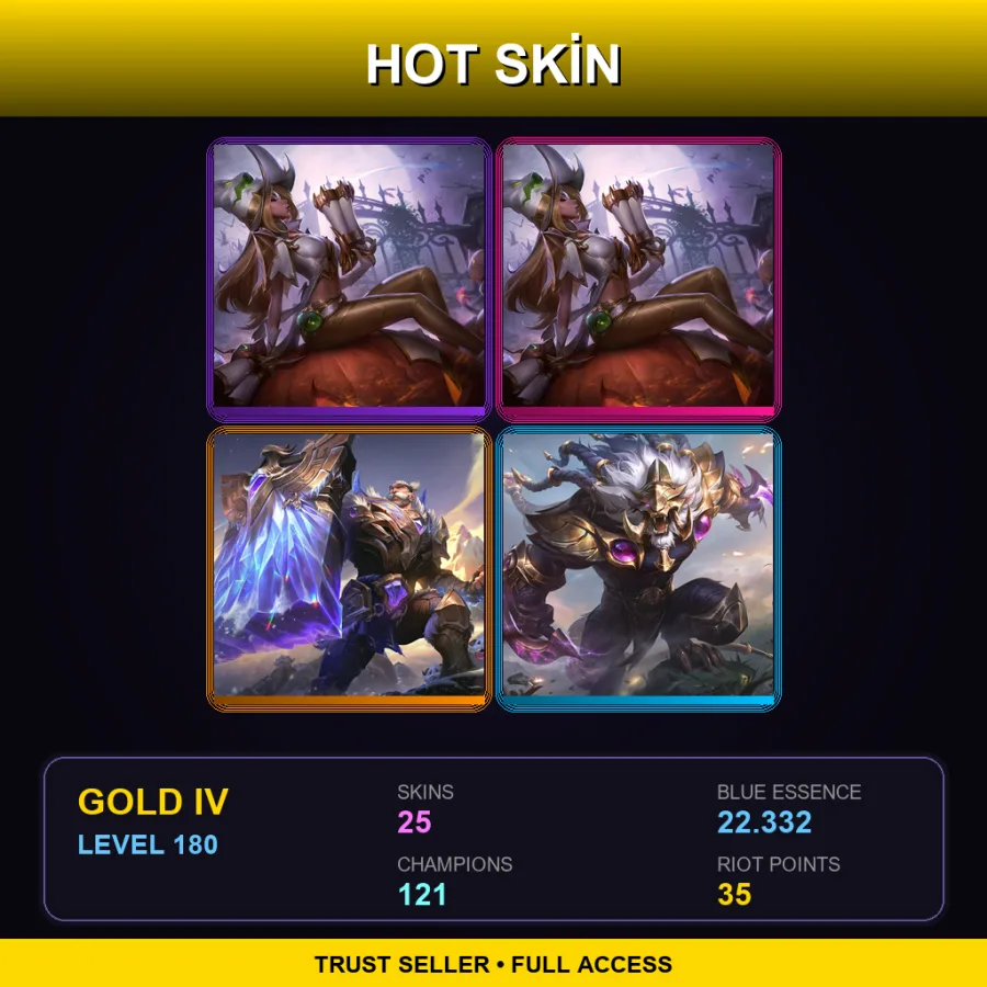 BR | Prestige Bewitching Miss Fortune (2022) | Prestige Bewitching Miss Fortune | Victorious Braum | 25 Skin | 121 Champ | Gold IV | Lv180