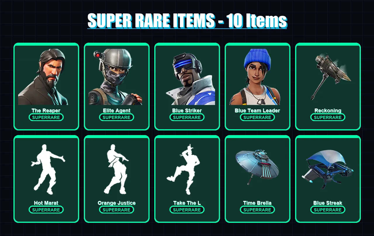 [PS4/PS5/XBOX/PC] | The Reaper | Elite Agent | Blue Striker | Blue Team Leader | Enforcer | 55 skin | 55 pickaxe | 54 emote | 61 glider | Lv908