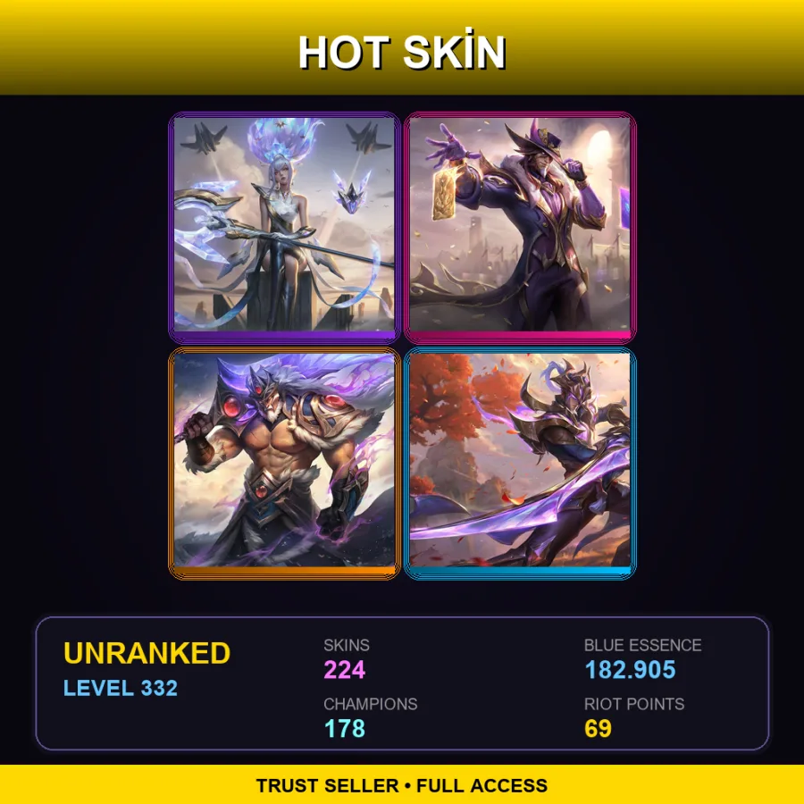 TW | Lv332 | Unranked | 224 Skin | 178 Champ — LoL account