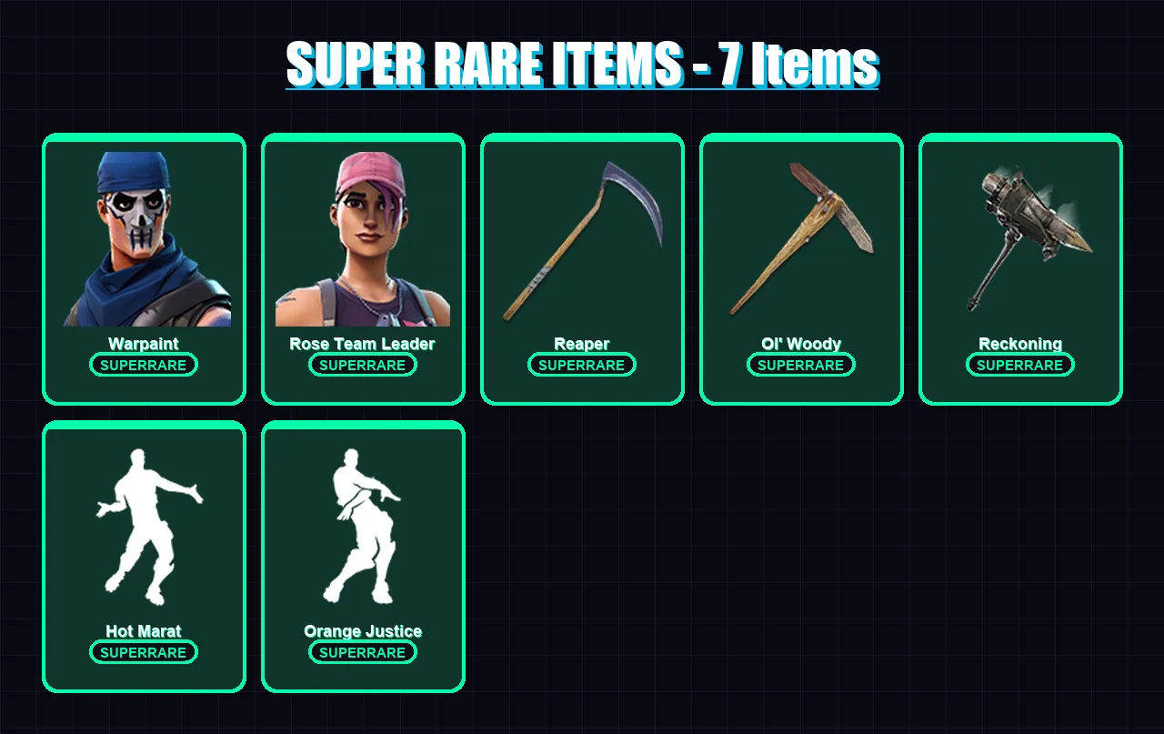 [PS4/PS5/XBOX/PC] | Warpaint | Rose Team Leader | Hybrid | The Prisoner | Calamity | 57 skin | 58 pickaxe | 78 emote | 62 glider | Lv1101 — Fortnite account