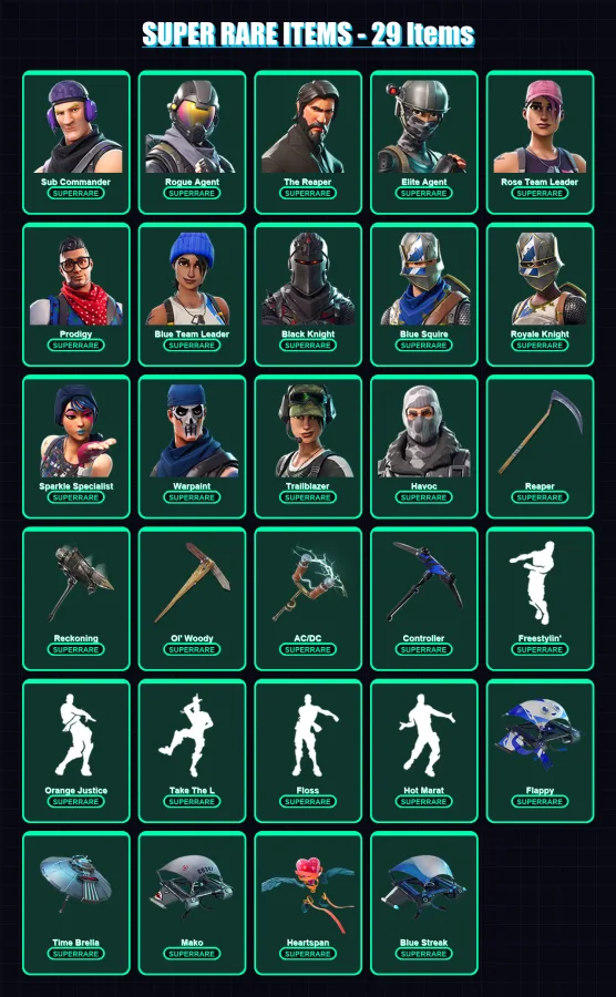 [PC/XBOX/PSN] | Sub Commander | Rogue Agent | The Reaper | Elite Agent | Rose Team Leader | 243 skin | 259 pickaxe | 245 emote | 196 glider | Lv4154