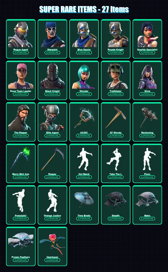 [PC/PSN] | Rogue Agent | Warpaint | Blue Squire | Royale Knight | Sparkle Specialist | 269 skin | 212 pickaxe | 163 emote | 149 glider | Lv1937
